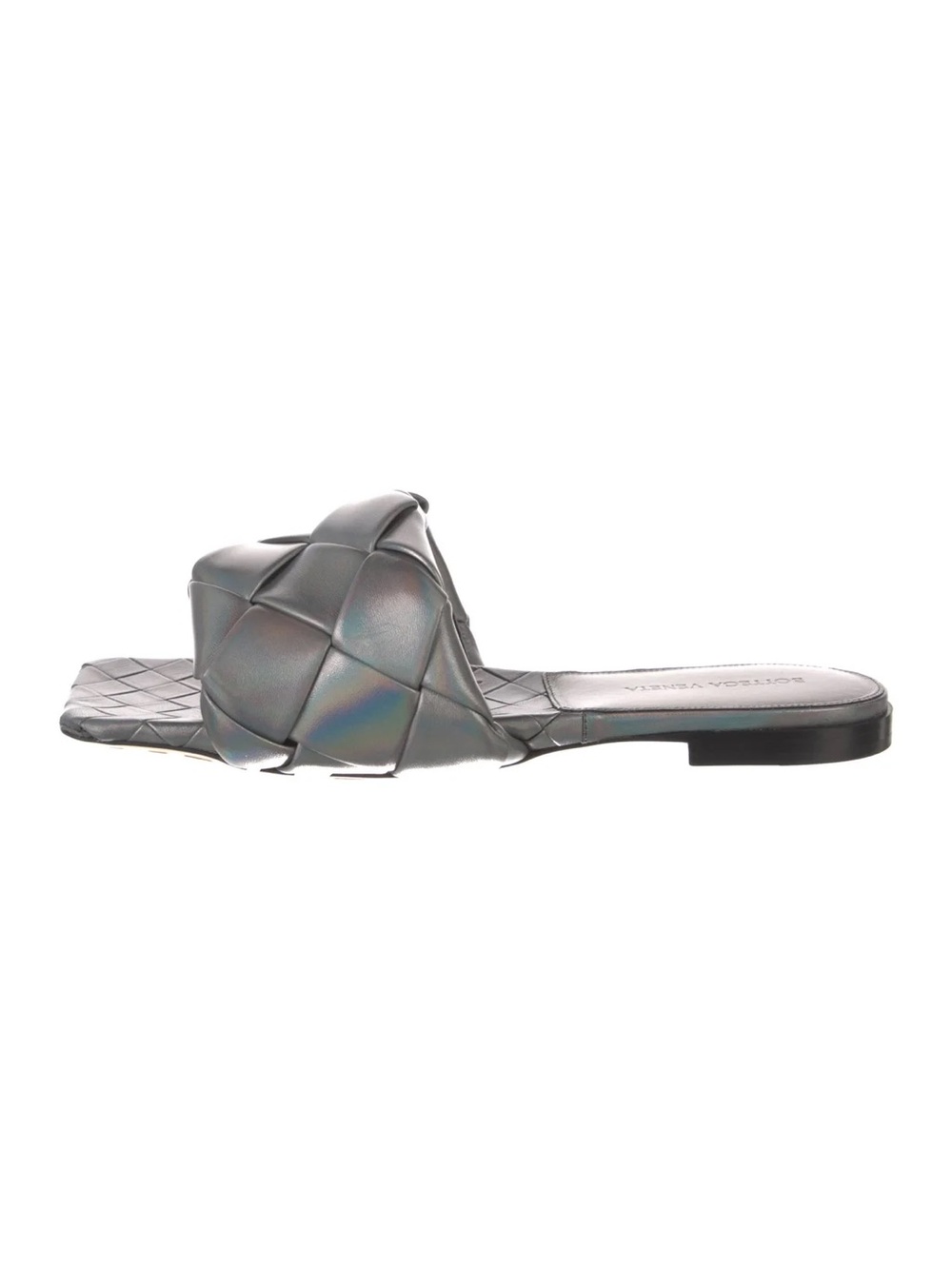 Bottega Veneta Iridescent Gray Woven Slide Sandal - Women